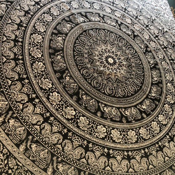 None Other - Mandala cloth with elephants in grayscale pattern